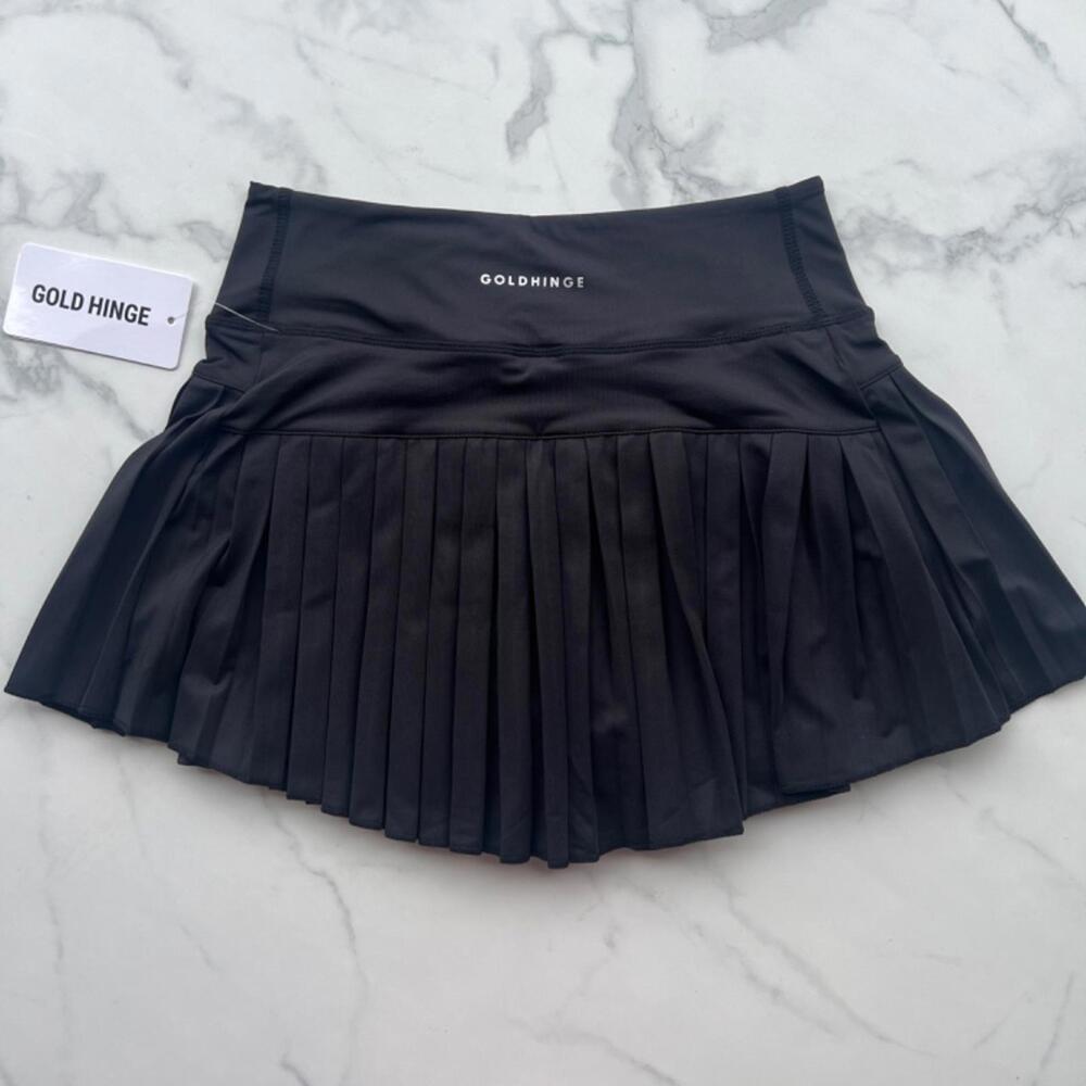 Gold Hinge Black Tennis Pleated Skirt with Shorts Skort